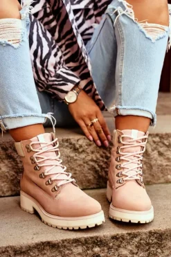 Damskie Botki Trapery Big Star Pastelowe Różowe EE274034