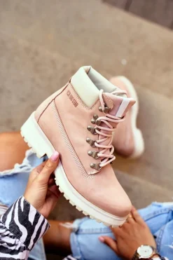 Damskie Botki Trapery Big Star Pastelowe Różowe EE274034