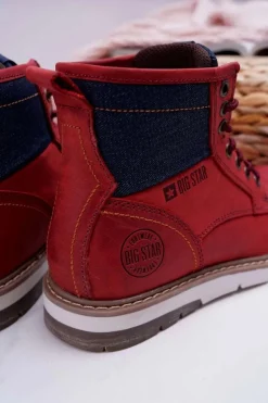 Damskie Botki Trapery Big Star Skórzane Bordowe EE274006