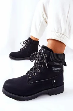 Damskie Botki Trapery Czarne Grunders