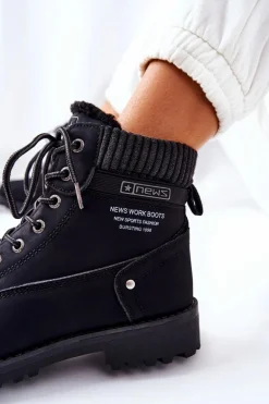 Damskie Botki Trapery Czarne Grunders