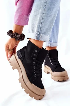 Damskie Botki Trapery Czarne Any One