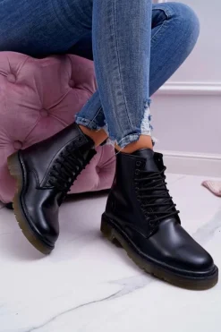 Damskie Botki Trapery Glany Big Star Skórzane Czarne EE274001