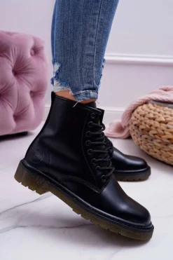 Damskie Botki Trapery Glany Big Star Skórzane Czarne EE274001