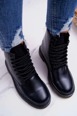 Damskie Botki Trapery Glany Big Star Skórzane Czarne EE274001