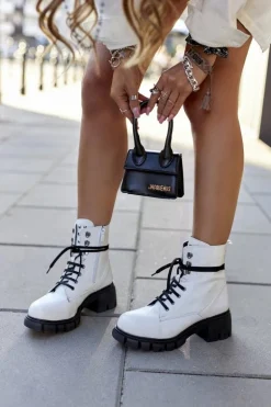 Damskie Botki Trapery Glany Białe Clethra