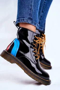 Damskie Botki Trapery Glany Goe Skórzane Czarne GG2N3056