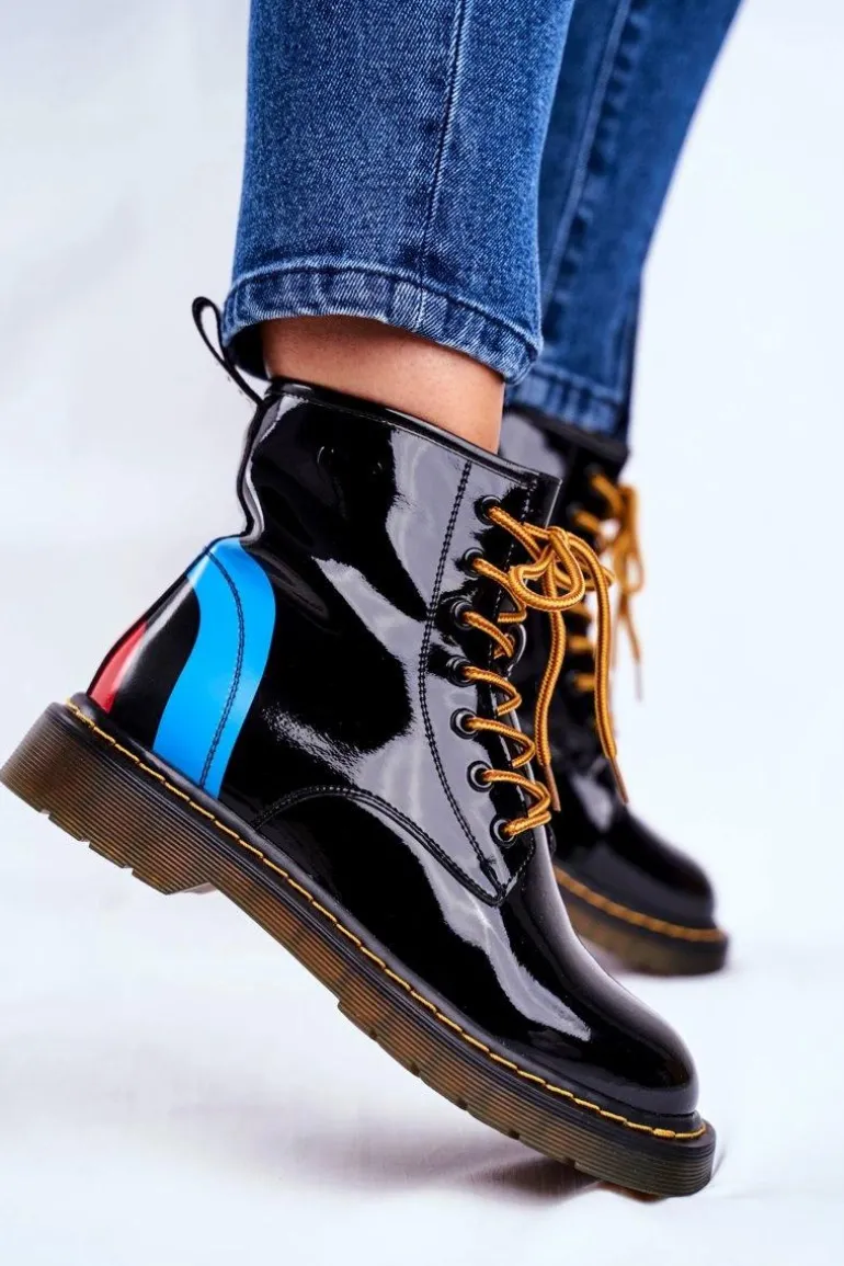 Damskie Botki Trapery Glany Goe Skórzane Czarne GG2N3056