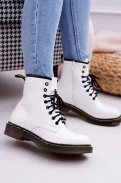 Damskie Botki Trapery Glany Białe Gangsta