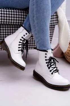 Damskie Botki Trapery Glany Białe Gangsta