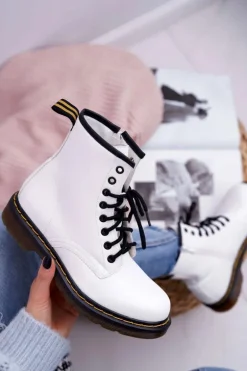 Damskie Botki Trapery Glany Białe Gangsta