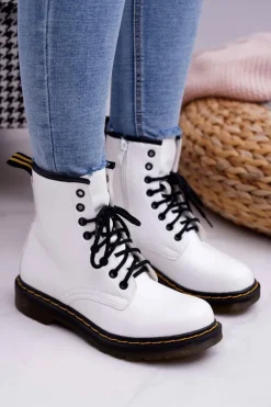 Damskie Botki Trapery Glany Białe Gangsta