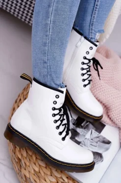 Damskie Botki Trapery Glany Białe Gangsta