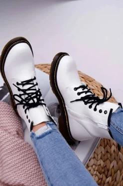 Damskie Botki Trapery Glany Białe Gangsta