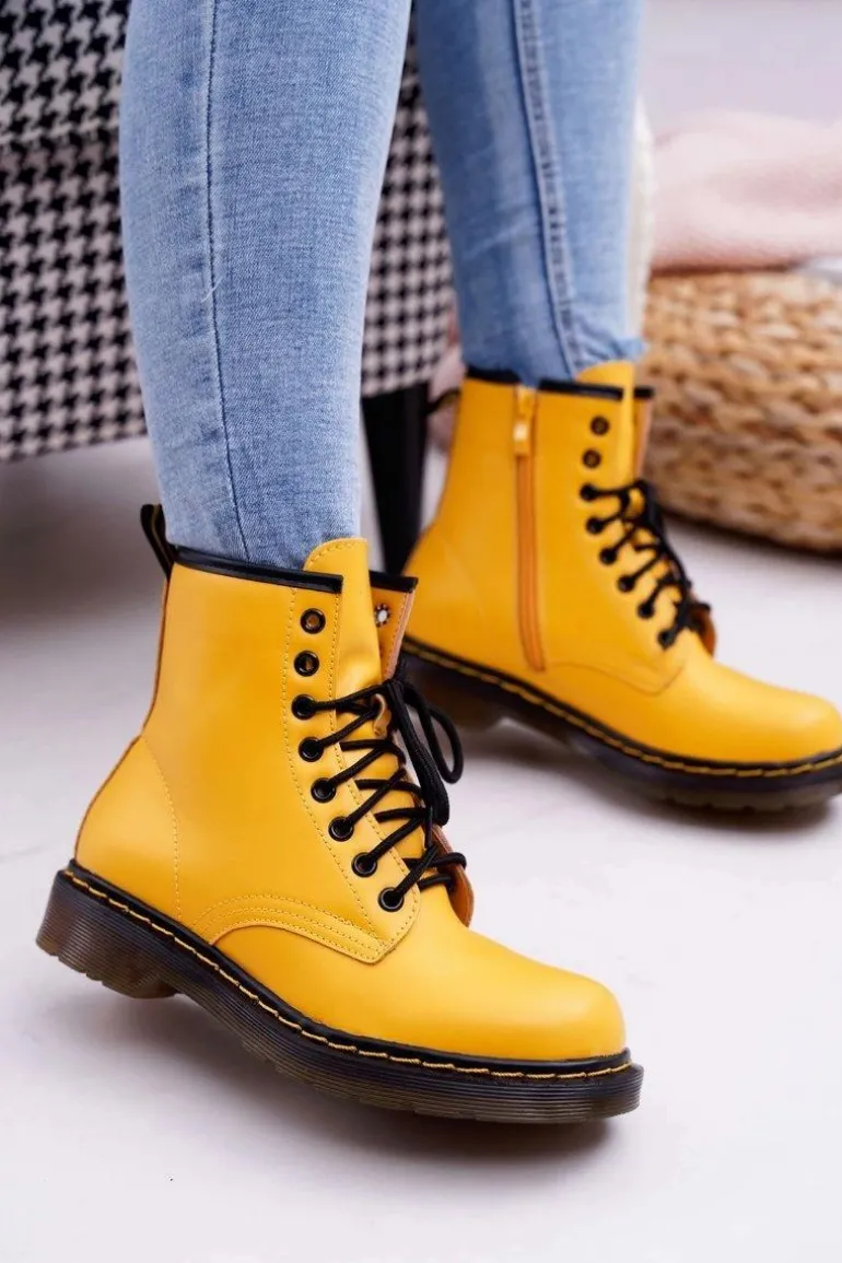 Damskie Botki Trapery Glany Żółte Gangsta