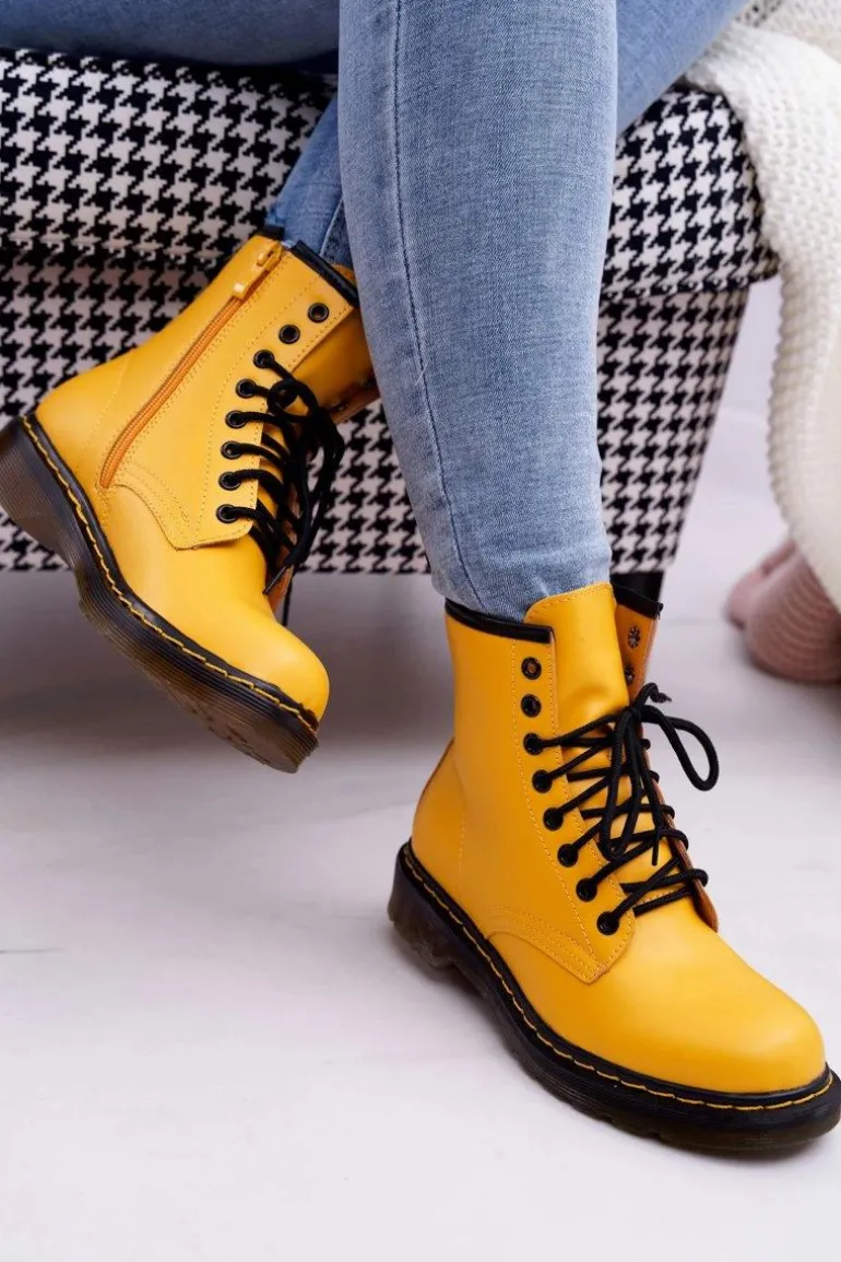 Damskie Botki Trapery Glany Żółte Gangsta