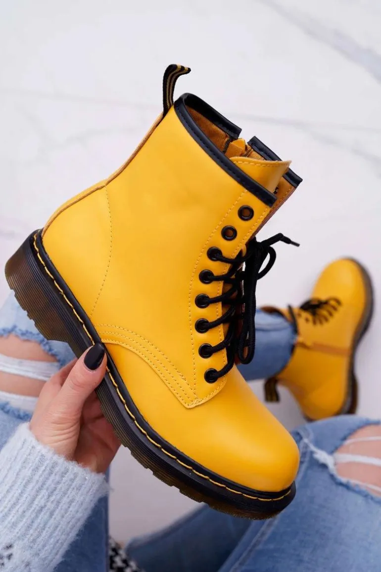 Damskie Botki Trapery Glany Żółte Gangsta