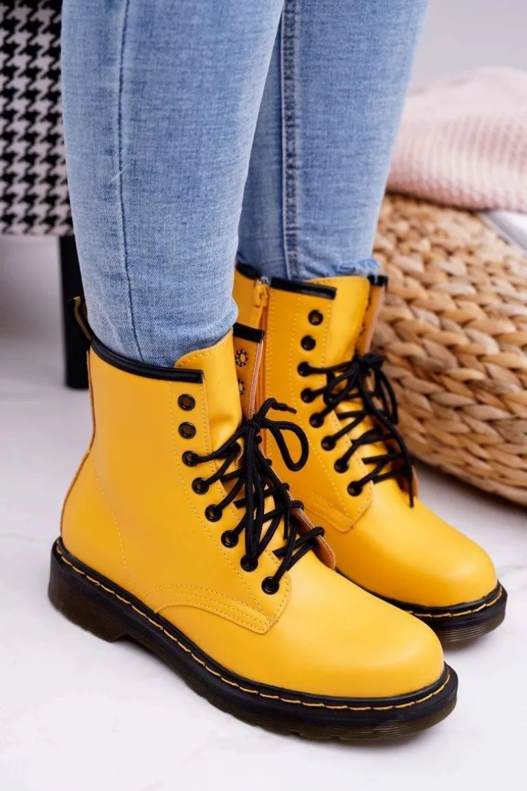 Damskie Botki Trapery Glany Żółte Gangsta