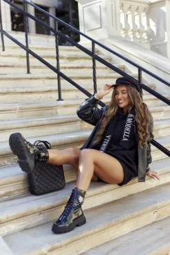 Damskie Botki Trapery Glany Lakierowane Czarne Coriera