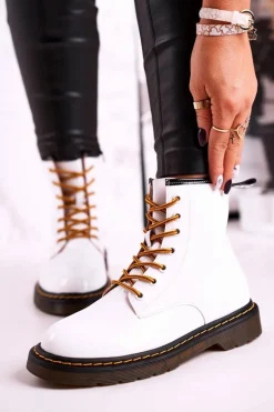 Damskie Botki Trapery Glany Skórzane Białe GOE GG2N3057A