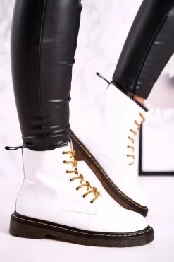 Damskie Botki Trapery Glany Skórzane Białe GOE GG2N3057A