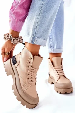 Damskie Botki Trapery Khaki Any One