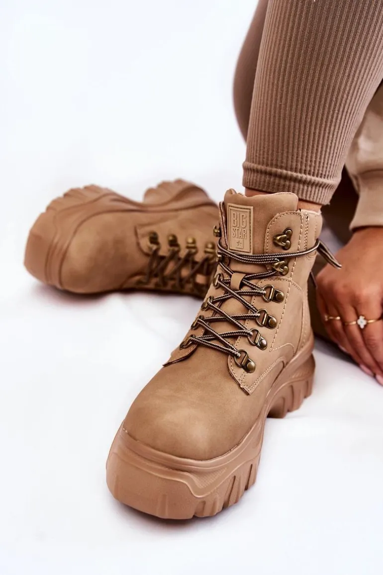 Damskie Botki Trapery Memory Foam Big Star KK274366 Beżowe