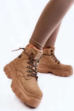 Damskie Botki Trapery Memory Foam Big Star KK274366 Beżowe