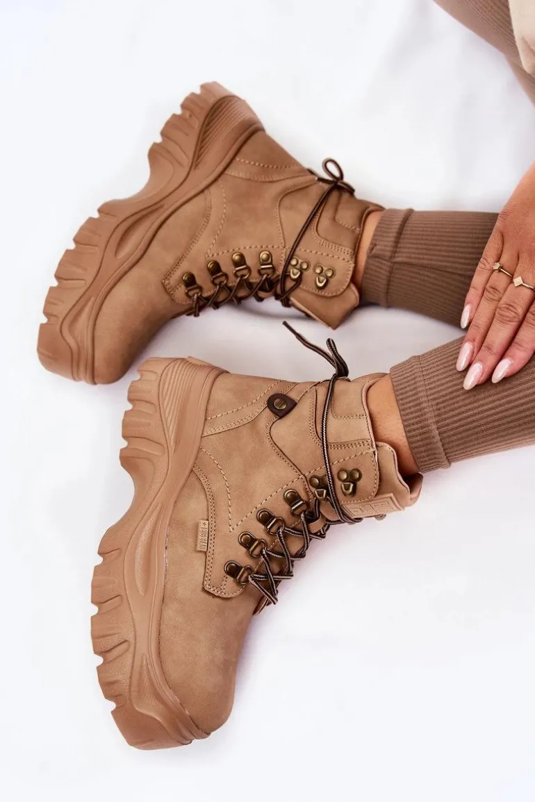 Damskie Botki Trapery Memory Foam Big Star KK274366 Beżowe