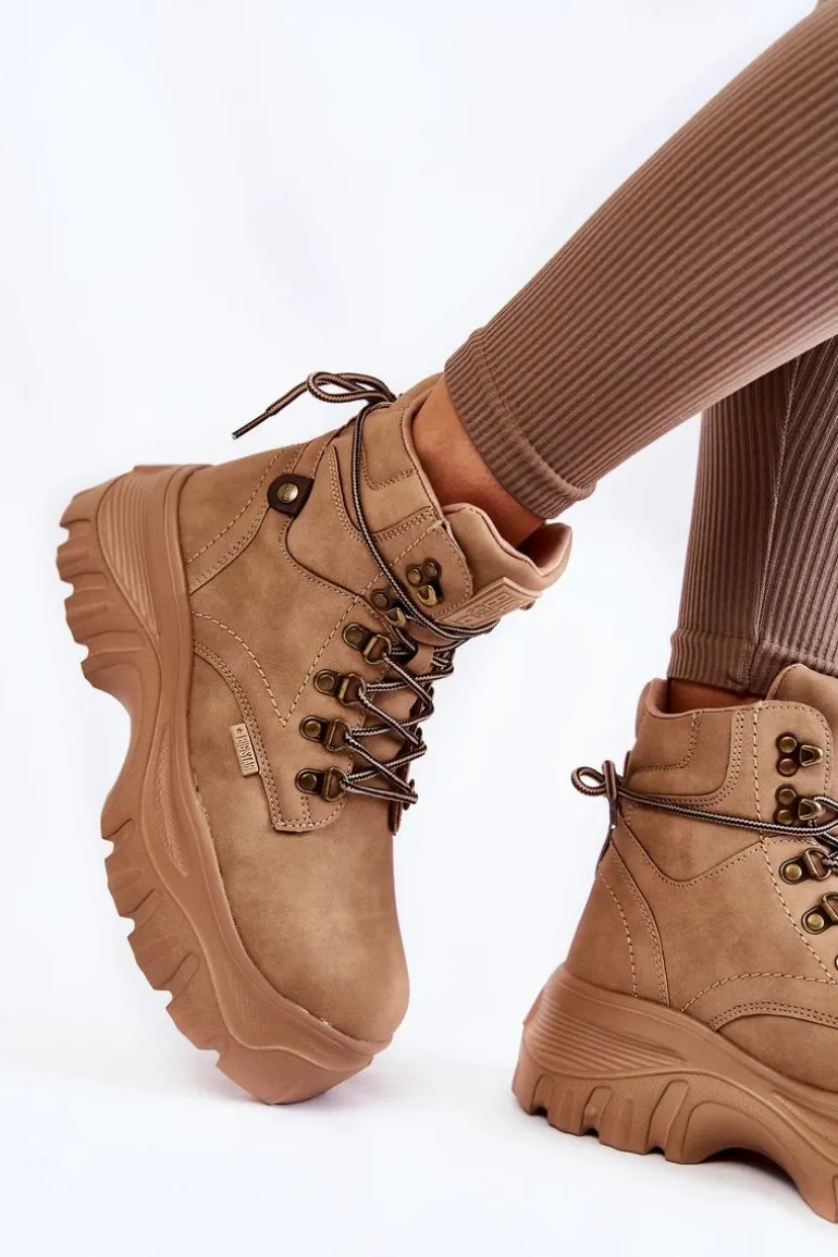 Damskie Botki Trapery Memory Foam Big Star KK274366 Beżowe