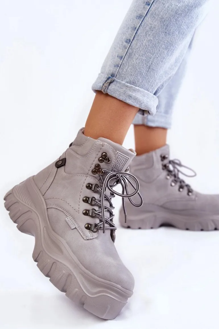 Damskie Botki Trapery Memory Foam Big Star KK274367 Szare