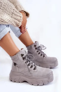 Damskie Botki Trapery Memory Foam Big Star KK274367 Szare