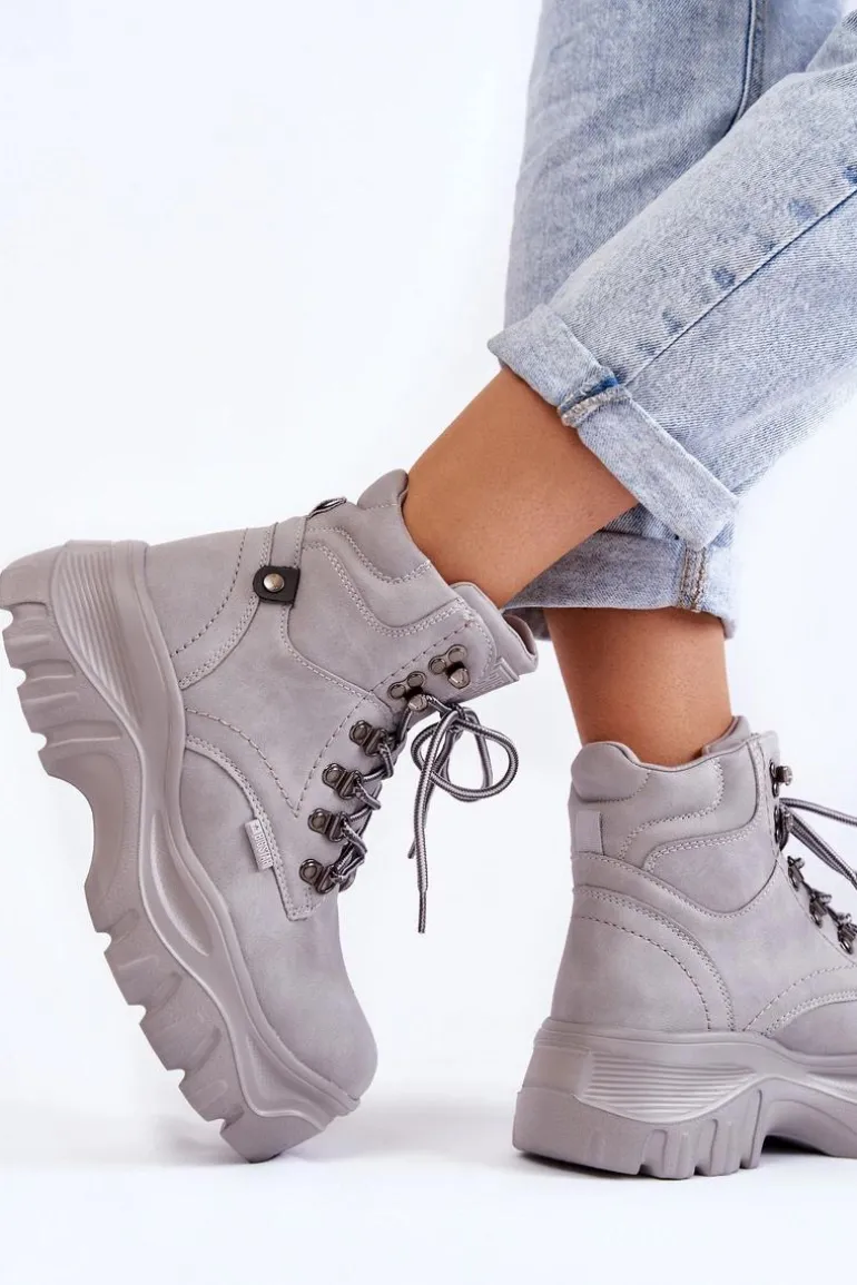 Damskie Botki Trapery Memory Foam Big Star KK274367 Szare