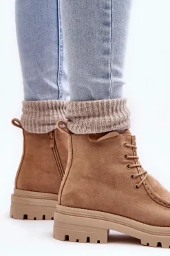 Damskie Botki Trapery Na Suwak Ciemnobeżowe Apolosi