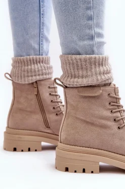 Damskie Botki Trapery Na Suwak Beżowe Apolosi