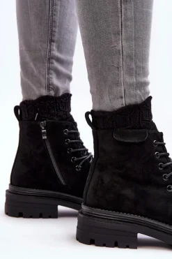 Damskie Botki Trapery Na Suwak Czarne Apolosi