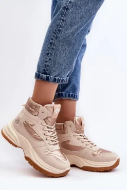 Damskie Botki Trapery Na Grubej Podeszwie Lee Cooper LCJ-23-44-1972L Beżowe