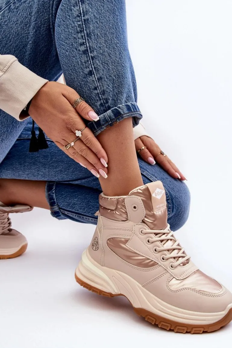 Damskie Botki Trapery Na Grubej Podeszwie Lee Cooper LCJ-23-44-1972L Beżowe