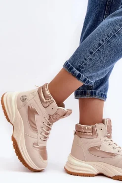 Damskie Botki Trapery Na Grubej Podeszwie Lee Cooper LCJ-23-44-1972L Beżowe