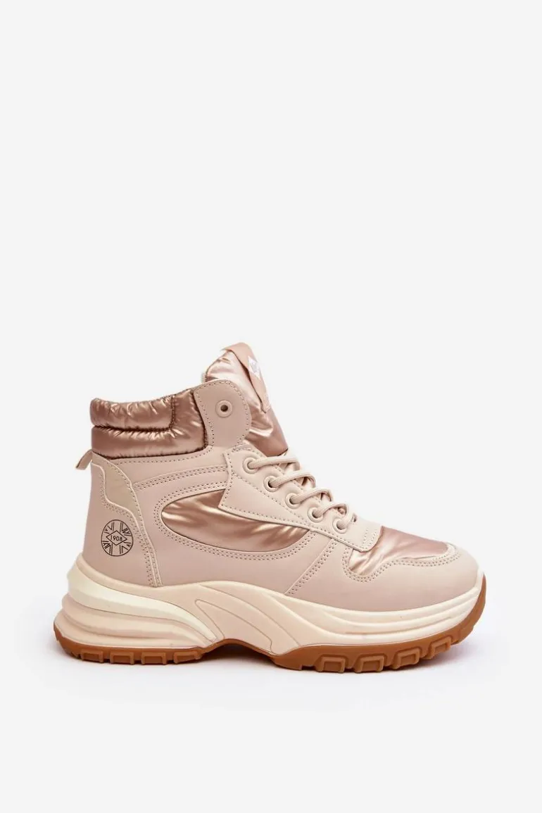 Damskie Botki Trapery Na Grubej Podeszwie Lee Cooper LCJ-23-44-1972L Beżowe