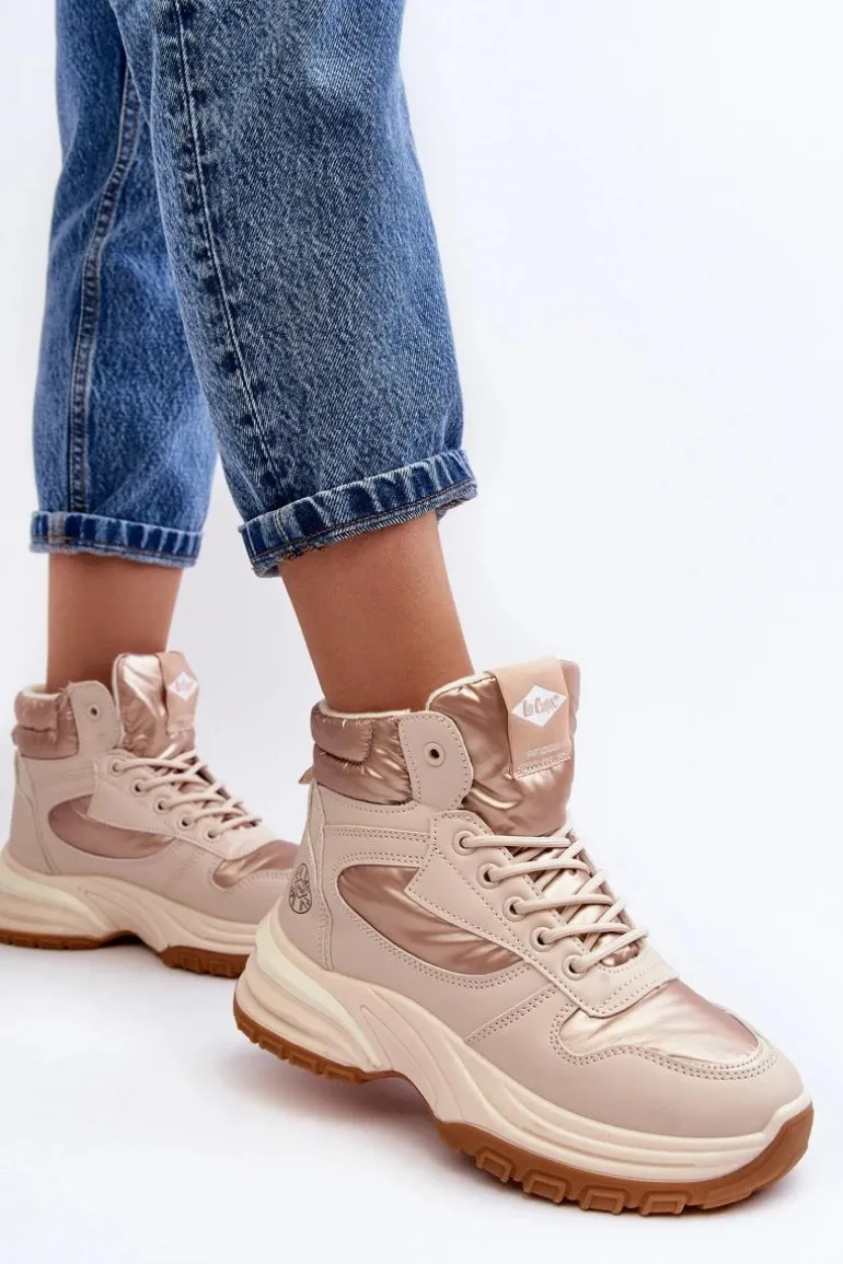 Damskie Botki Trapery Na Grubej Podeszwie Lee Cooper LCJ-23-44-1972L Beżowe