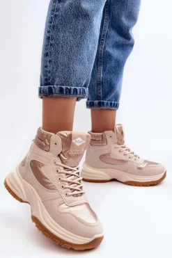 Damskie Botki Trapery Na Grubej Podeszwie Lee Cooper LCJ-23-44-1972L Beżowe