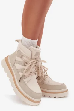 Damskie Botki Trapery Na Platformie Jasnobeżowe Liorae
