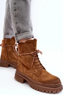 Damskie Botki Trapery Na Grubej Podeszwie Camel Narelona