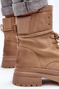 Damskie Botki Trapery Na Grubej Podeszwie Beżowe Narelona