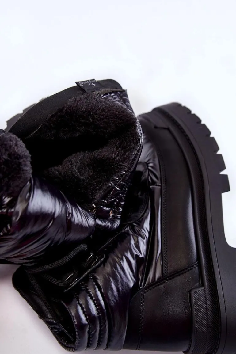 Damskie Botki Trapery Na Platformie Czarne Nerina