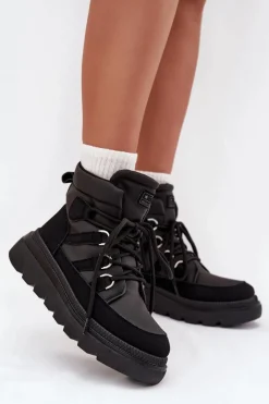 Damskie Botki Trapery Na Platformie Czarne Liorae