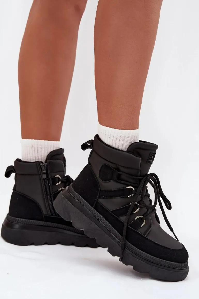 Damskie Botki Trapery Na Platformie Czarne Liorae