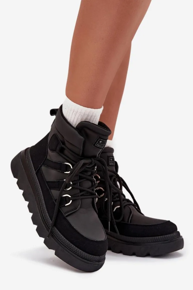 Damskie Botki Trapery Na Platformie Czarne Liorae