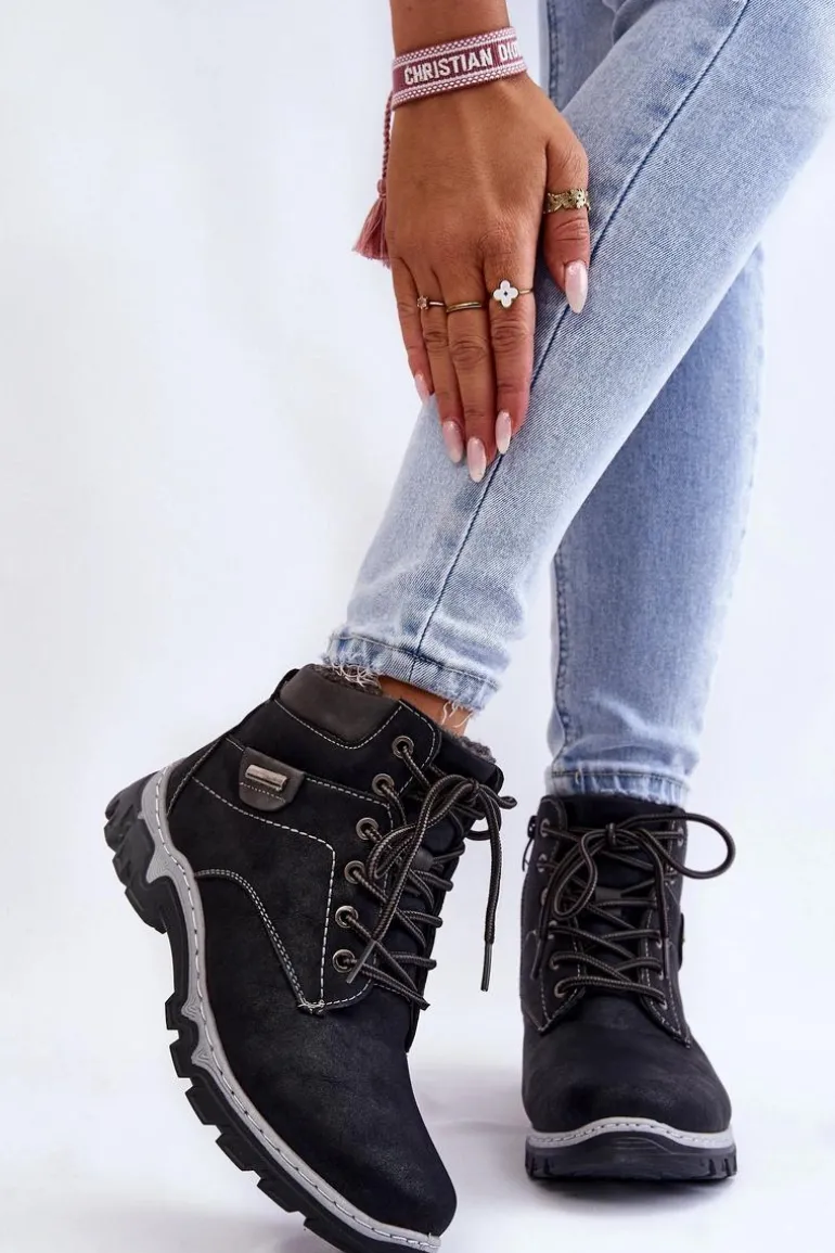 Damskie Botki Trapery Ocieplane Na Suwak Czarne Jake